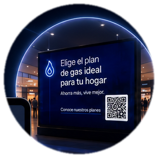 Pantalla digital promocional con código QR
