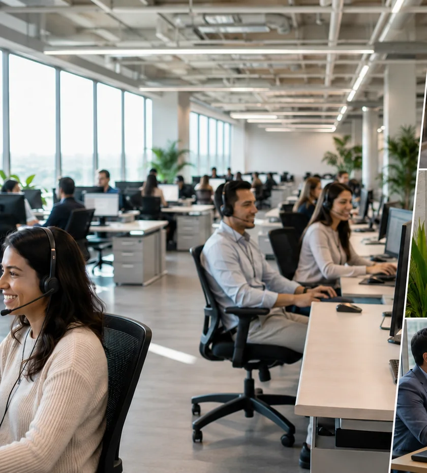 Equipo de atención y call center trabajando en una operación conectada