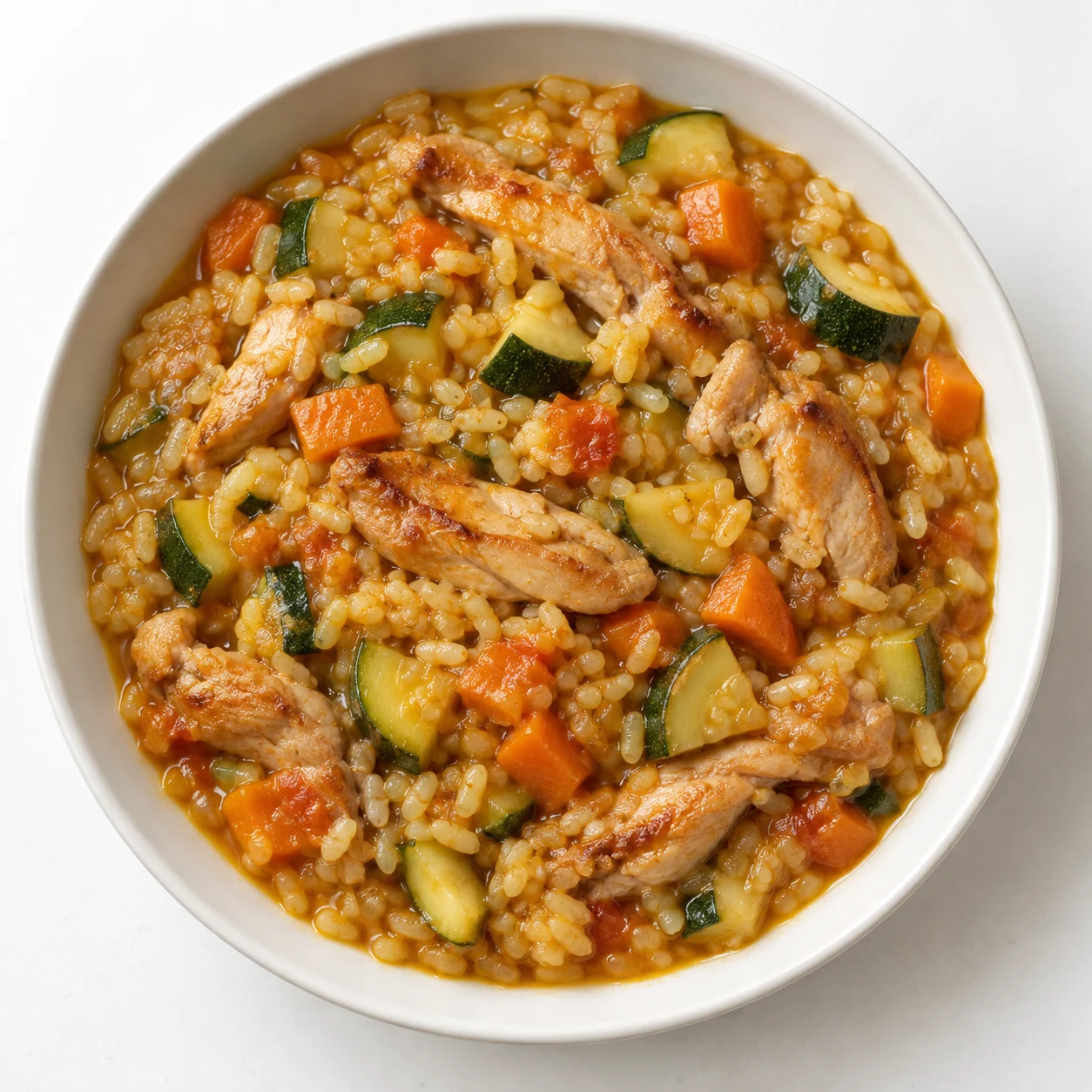 Arroz meloso con pollo y verduras