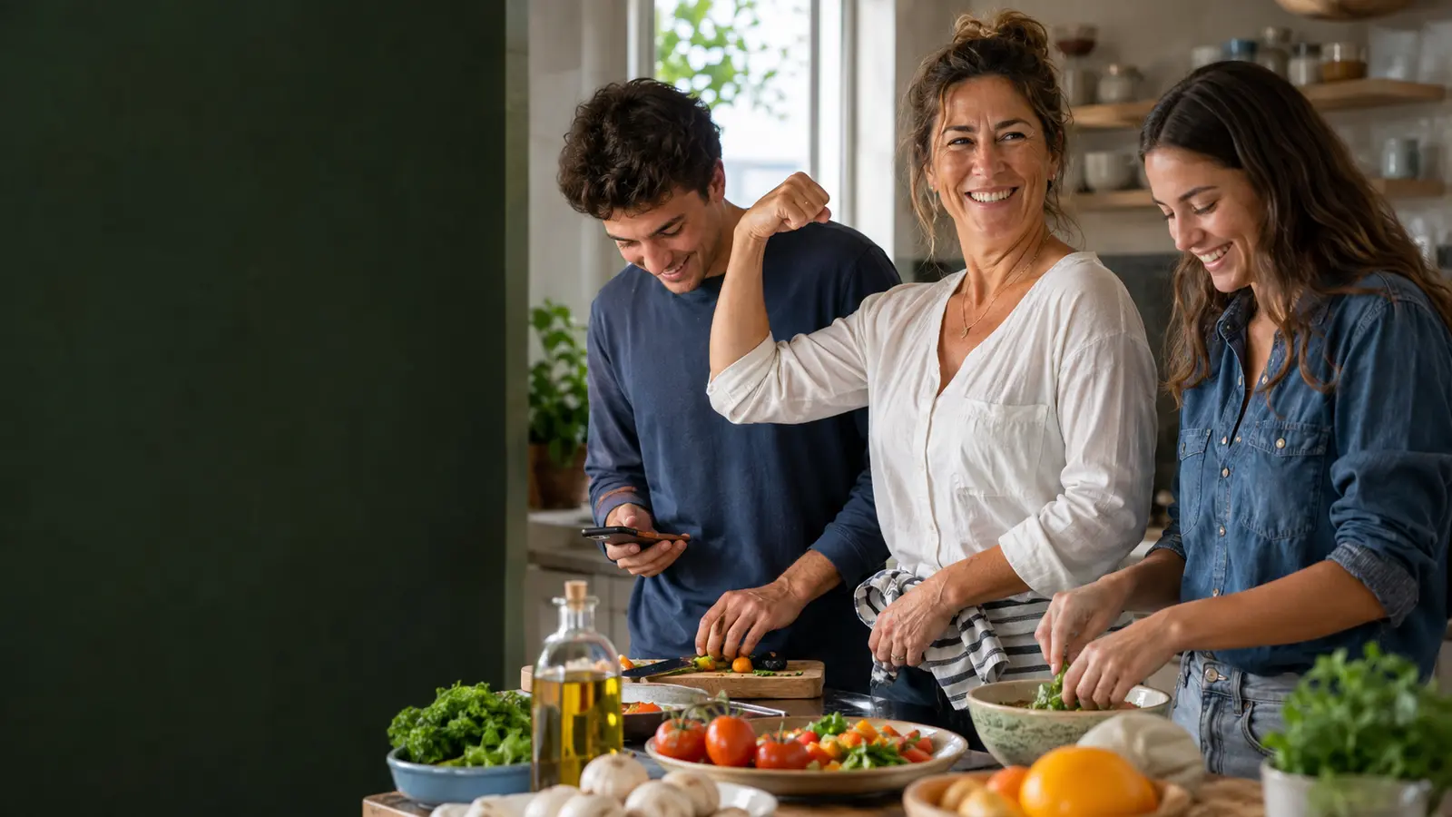 Personas cocinando juntas en una cocina luminosa